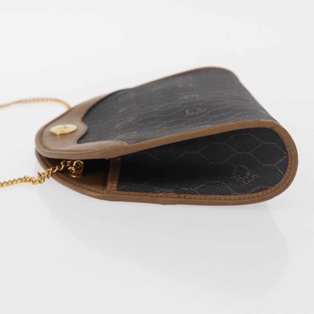 Christian Dior Honeycomb Canvas Chain Shoulder Bag PVC Black Gold Auth 151236