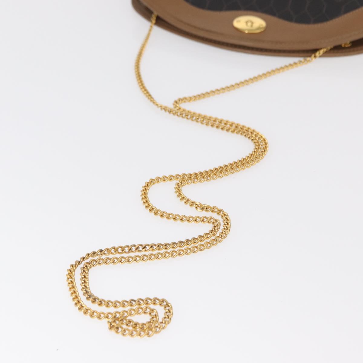 Christian Dior Honeycomb Canvas Chain Shoulder Bag PVC Black Gold Auth 151236