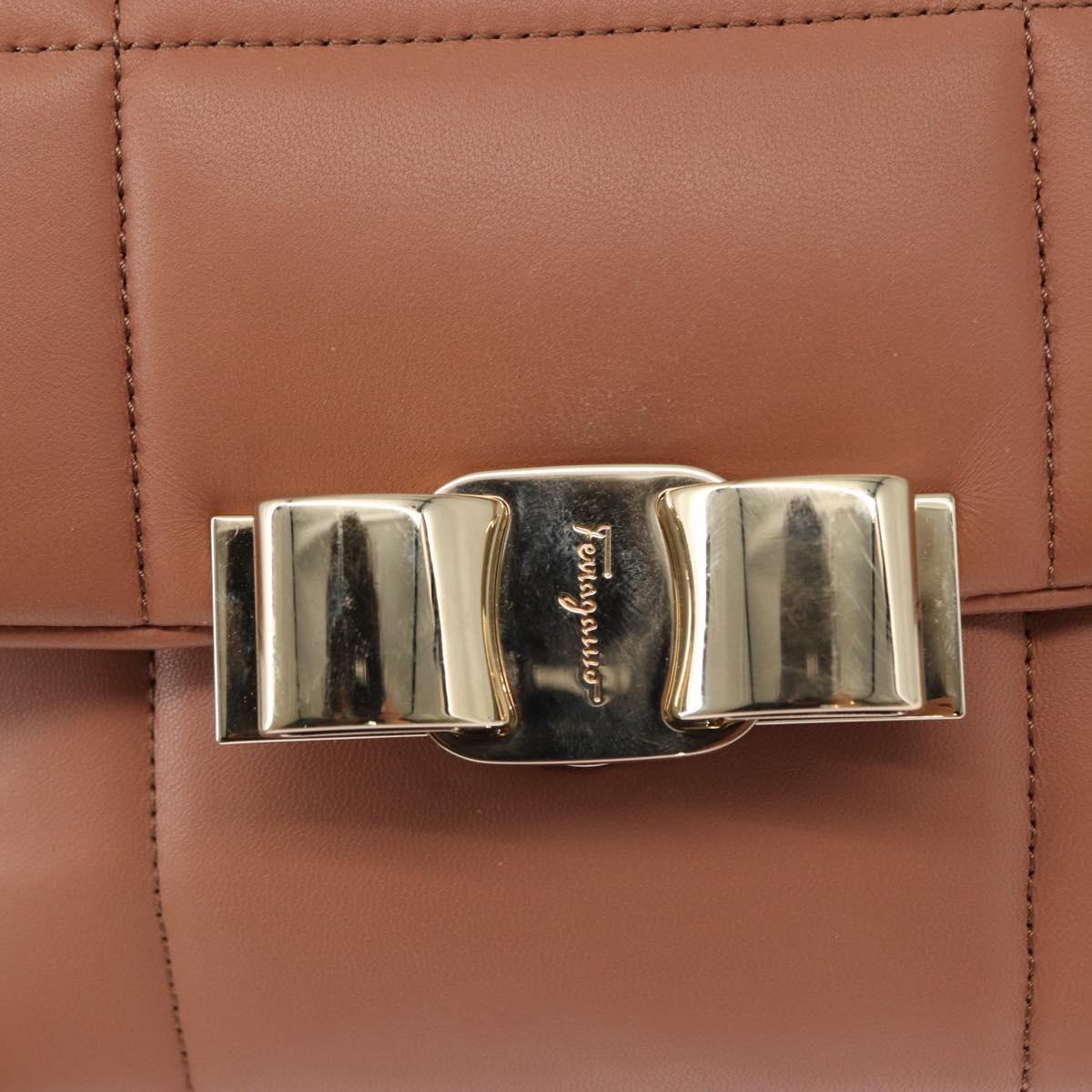 Salvatore Ferragamo Vala Chain Shoulder Bag Leather Pink Gold Auth 151237