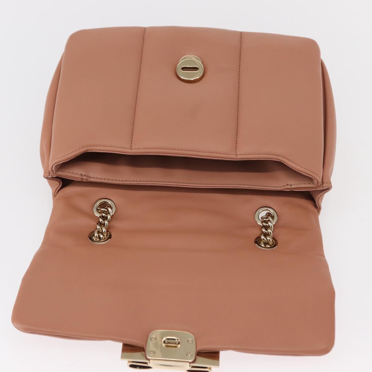 Salvatore Ferragamo Vala Chain Shoulder Bag Leather Pink Gold Auth 151237