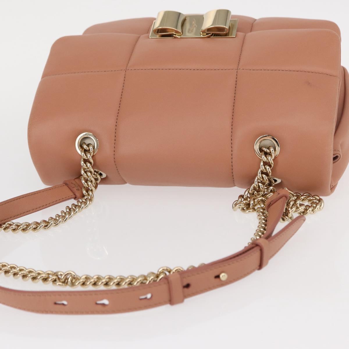 Salvatore Ferragamo Vala Chain Shoulder Bag Leather Pink Gold Auth 151237