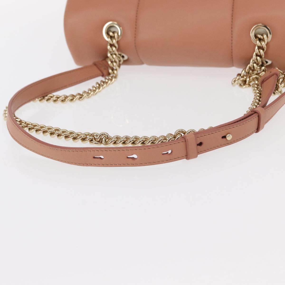 Salvatore Ferragamo Vala Chain Shoulder Bag Leather Pink Gold Auth 151237