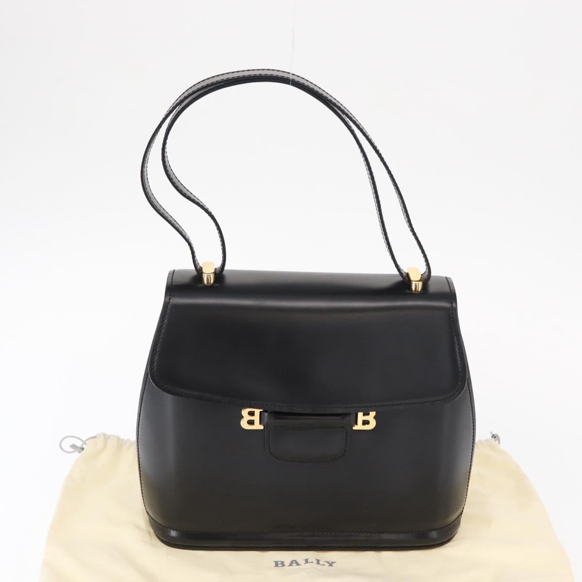 BALLY Shoulder Bag Leather Black Gold Auth 151255
