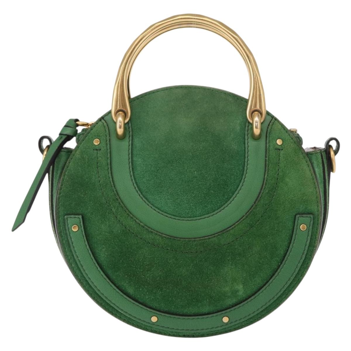 Chloe Pixy Hand Bag Leather Suede 2way Green Gold Auth 151257