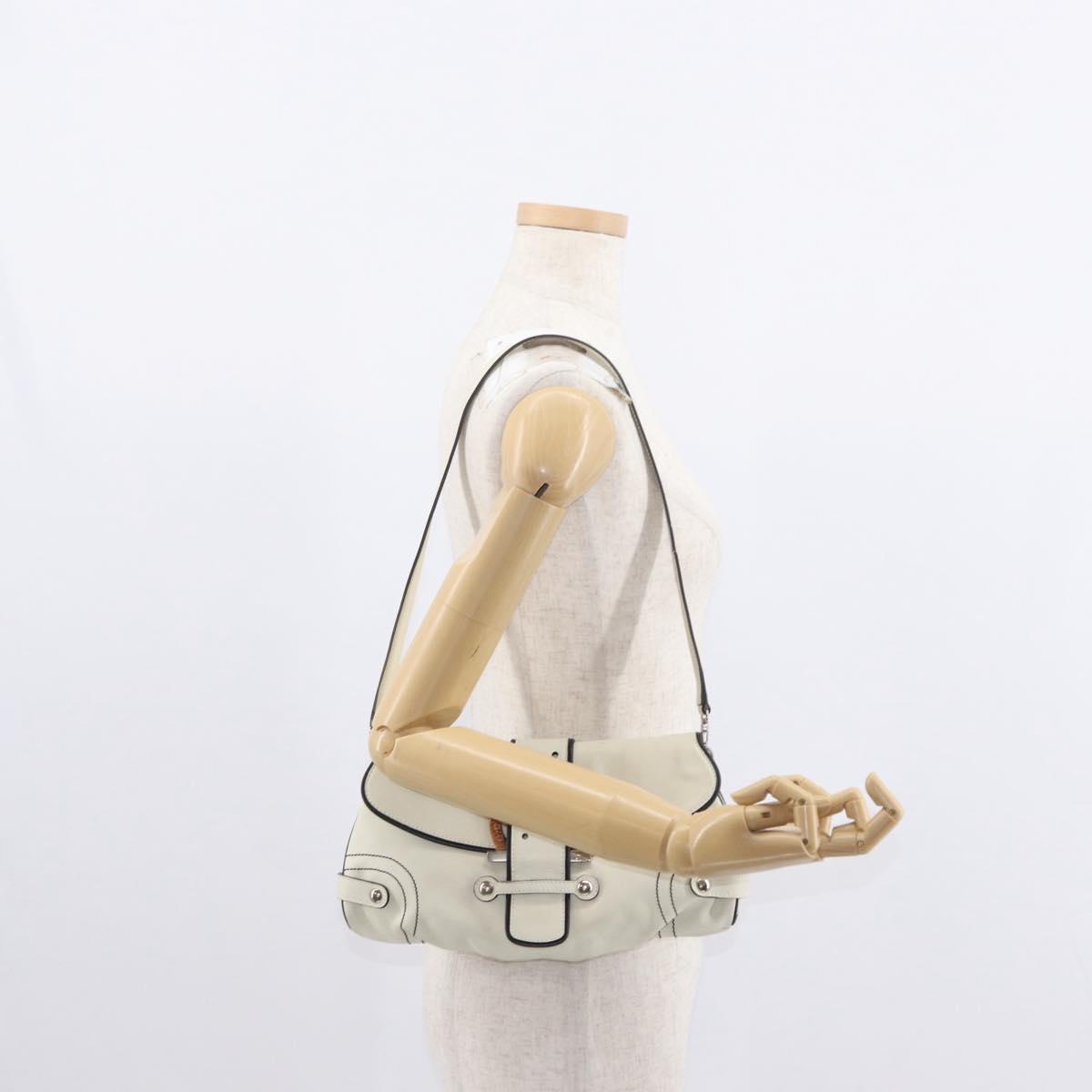 Salvatore Ferragamo Gancini Shoulder Bag Leather Silver White Auth 151258