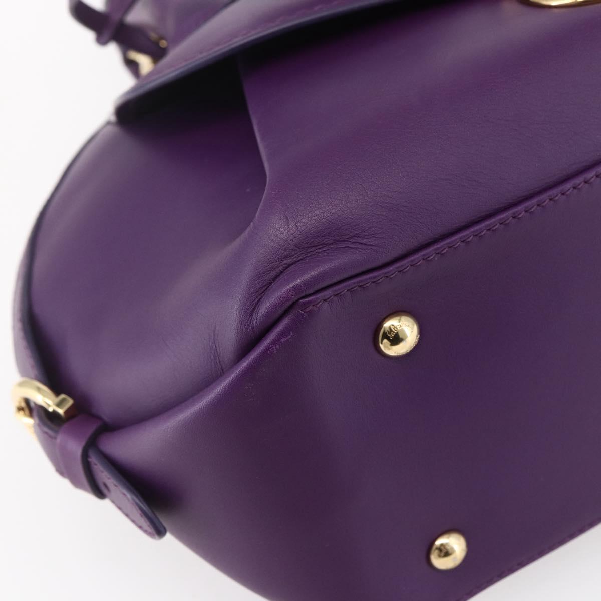 Salvatore Ferragamo Gancini Hand Bag Leather 2way Purple Gold Auth 151259