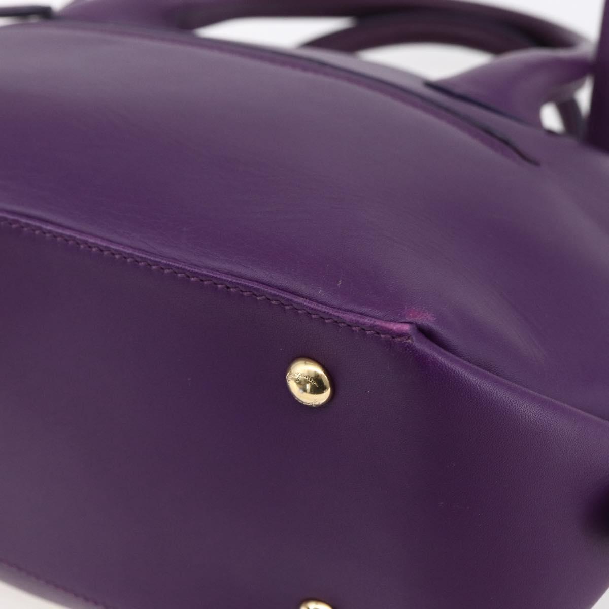 Salvatore Ferragamo Gancini Hand Bag Leather 2way Purple Gold Auth 151259