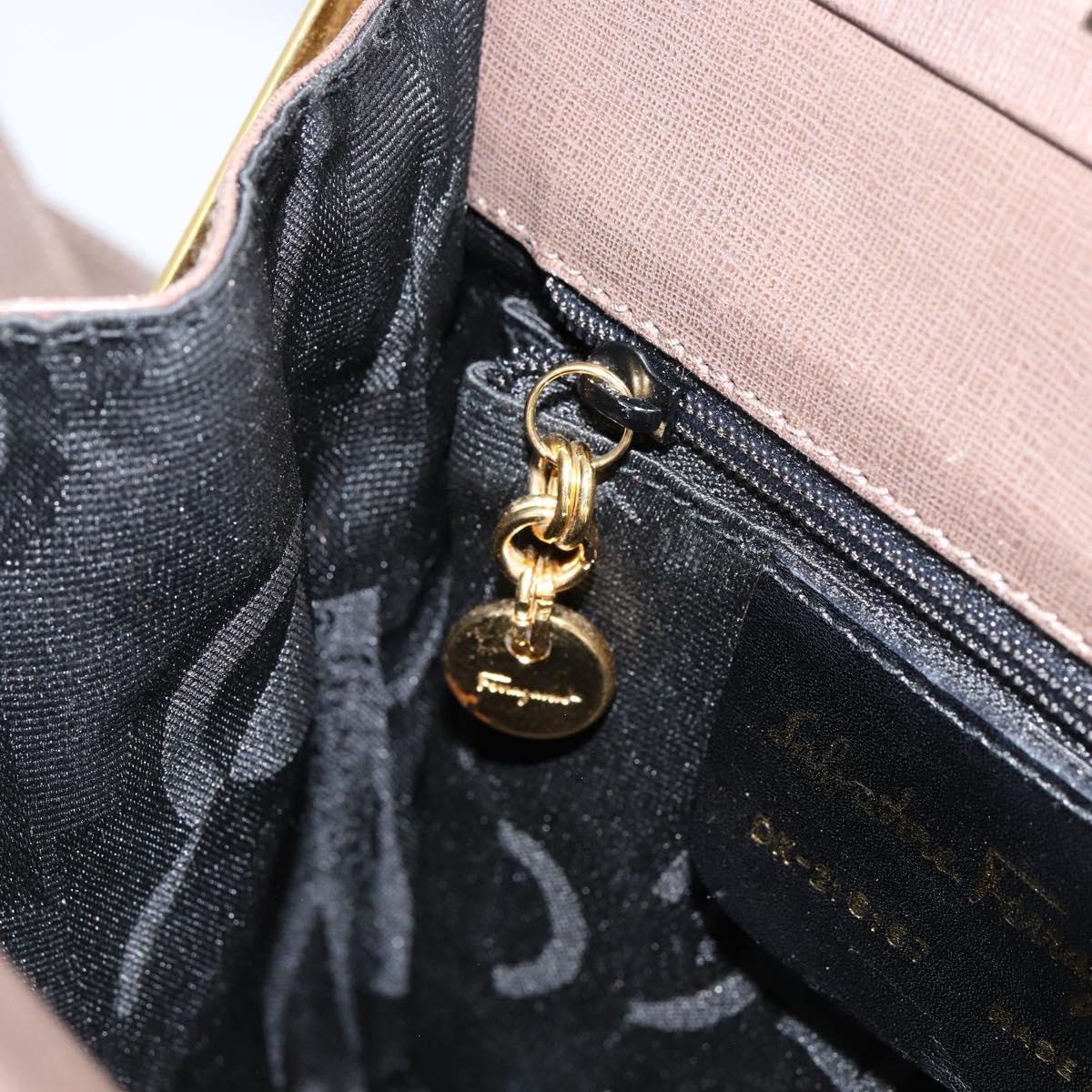 Salvatore Ferragamo Gancini Hand Bag Leather 2way Gray Gold Auth 151260