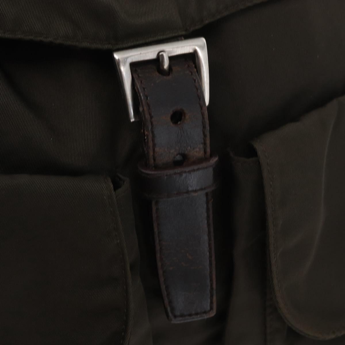 PRADA Backpack Nylon Khaki Silver Auth 151263