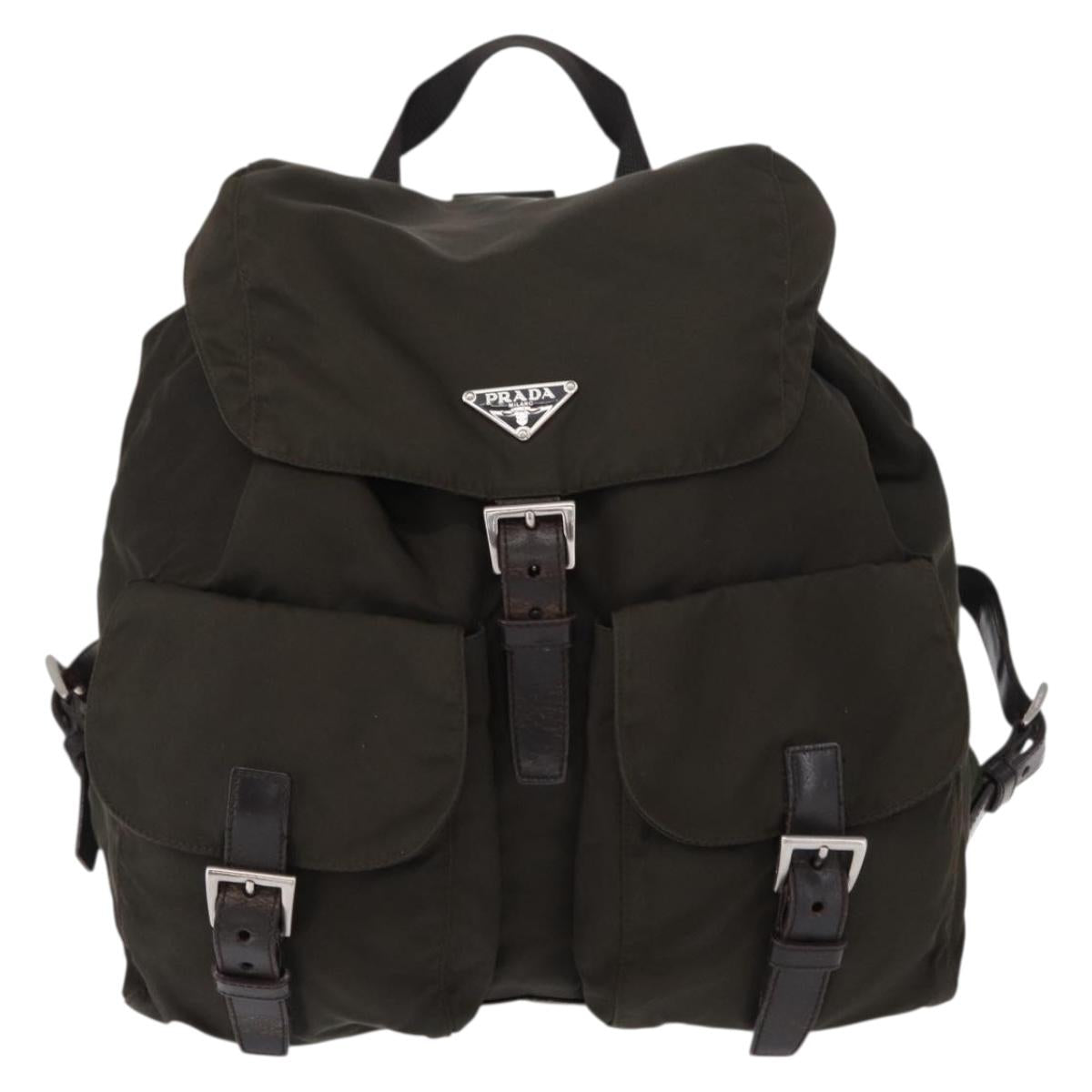 PRADA Backpack Nylon Khaki Silver Auth 151263