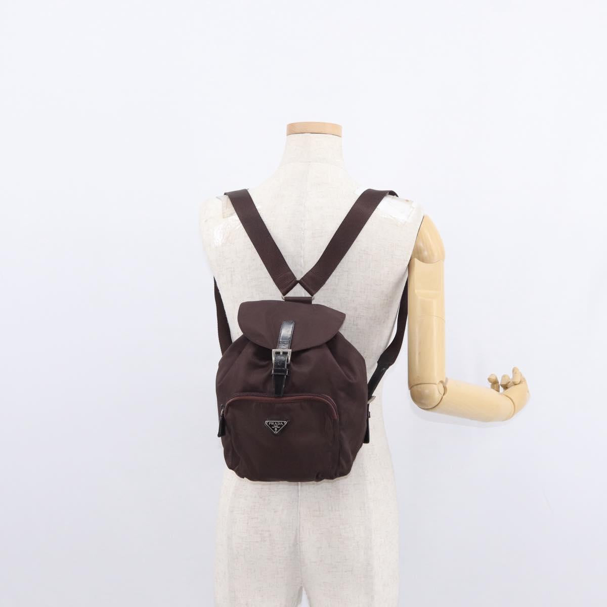 PRADA Backpack Nylon Brown Silver Auth 151264