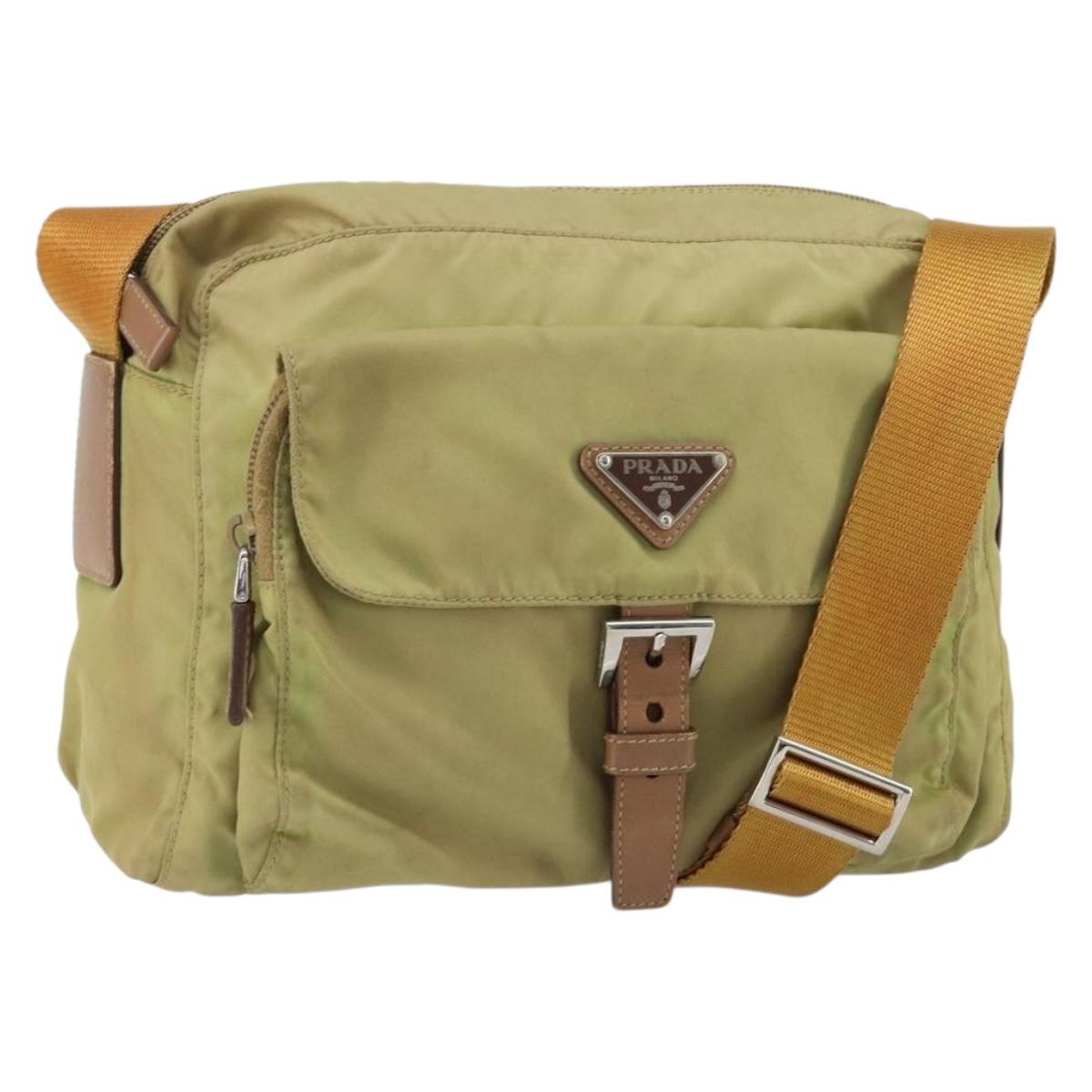 PRADA Shoulder Bag Nylon Beige Silver Auth 151265