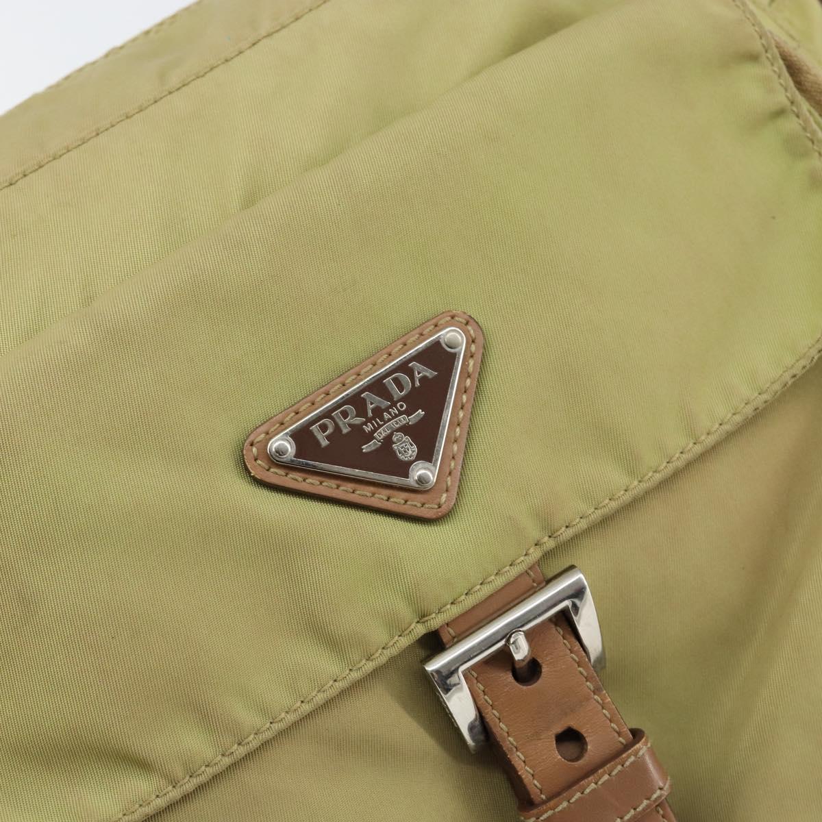 PRADA Shoulder Bag Nylon Beige Silver Auth 151265