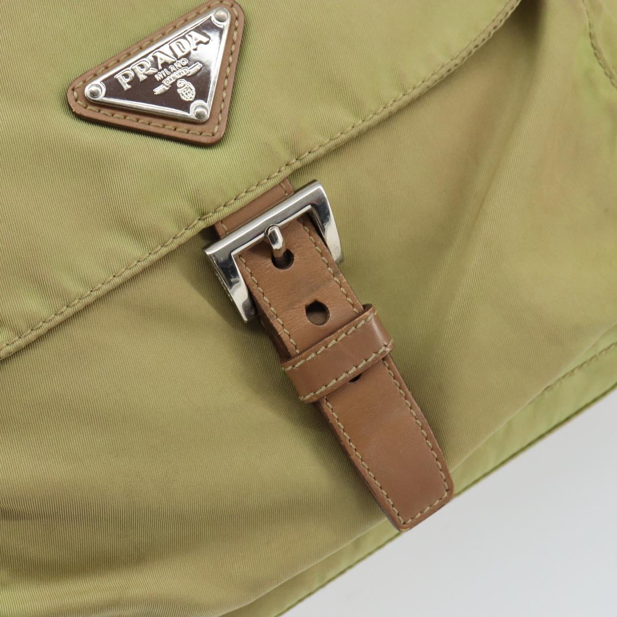 PRADA Shoulder Bag Nylon Beige Silver Auth 151265