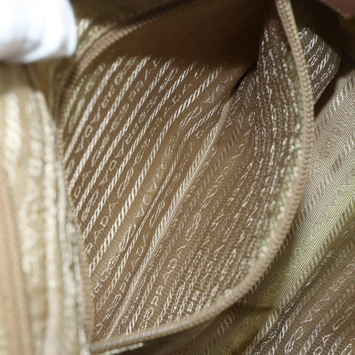 PRADA Shoulder Bag Nylon Beige Silver Auth 151265