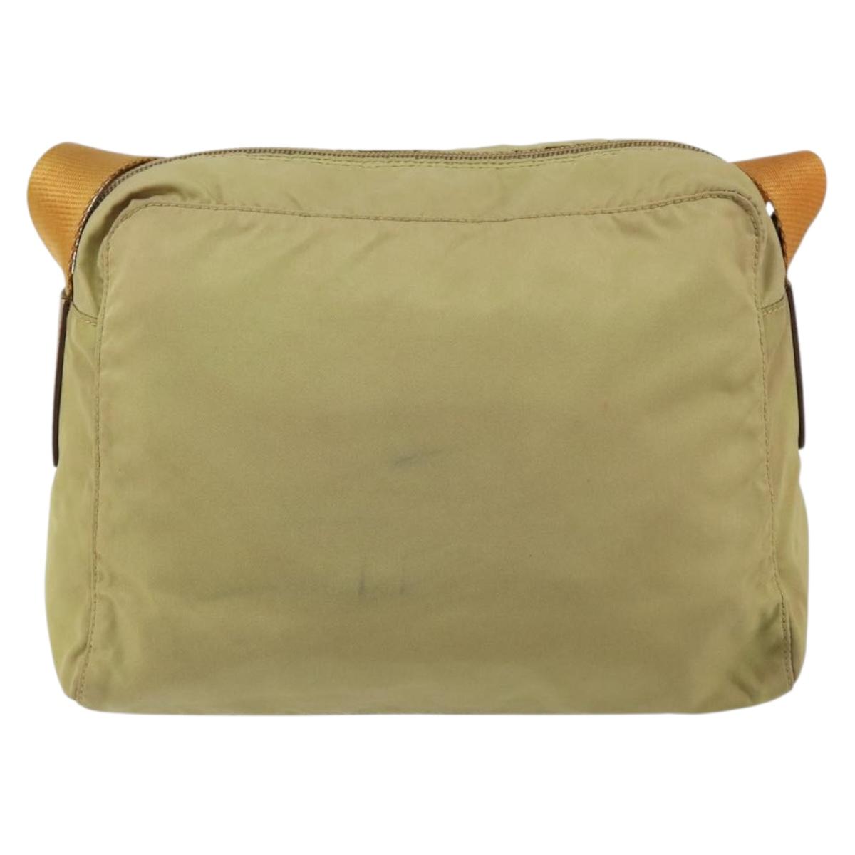 PRADA Shoulder Bag Nylon Beige Silver Auth 151265