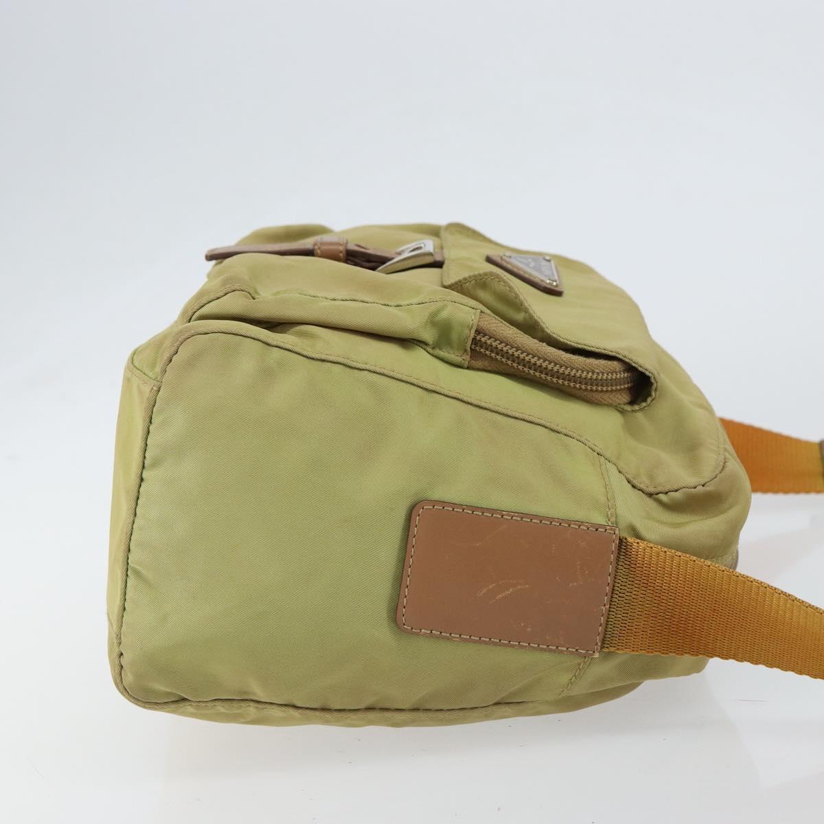 PRADA Shoulder Bag Nylon Beige Silver Auth 151265