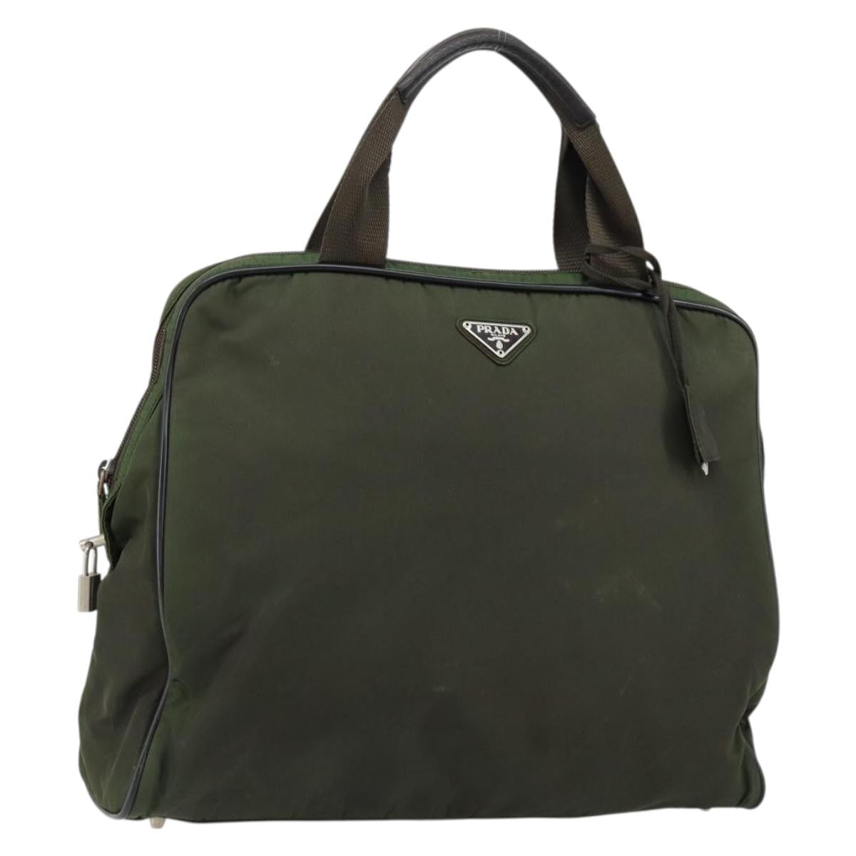 PRADA Hand Bag Nylon Khaki Silver Auth 151267