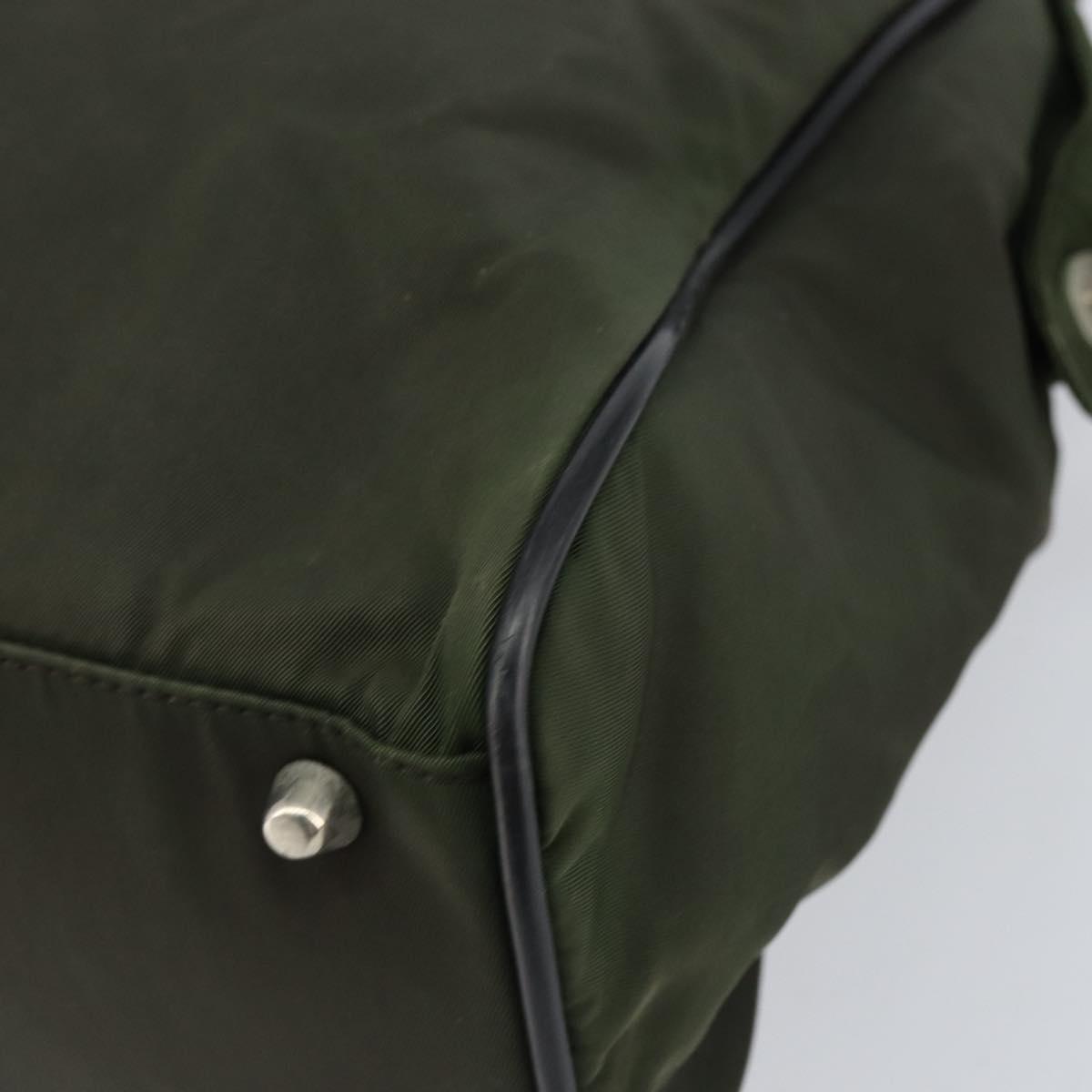 PRADA Hand Bag Nylon Khaki Silver Auth 151267