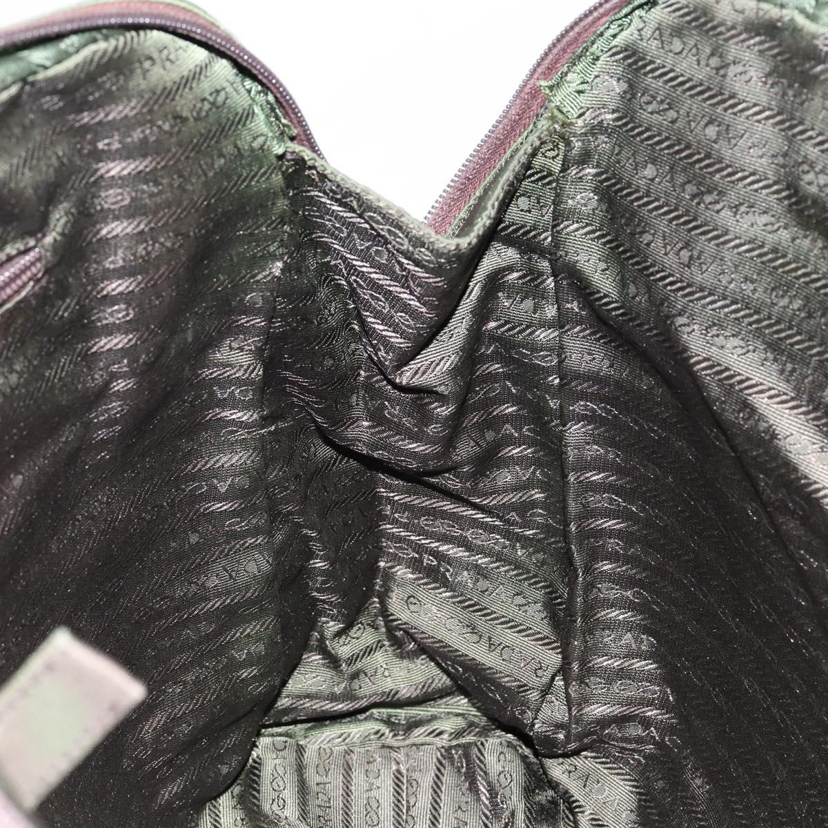 PRADA Hand Bag Nylon Khaki Silver Auth 151267