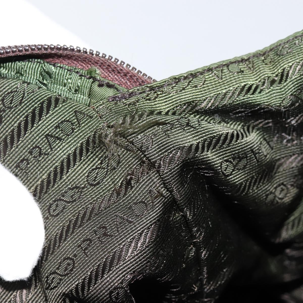 PRADA Hand Bag Nylon Khaki Silver Auth 151267