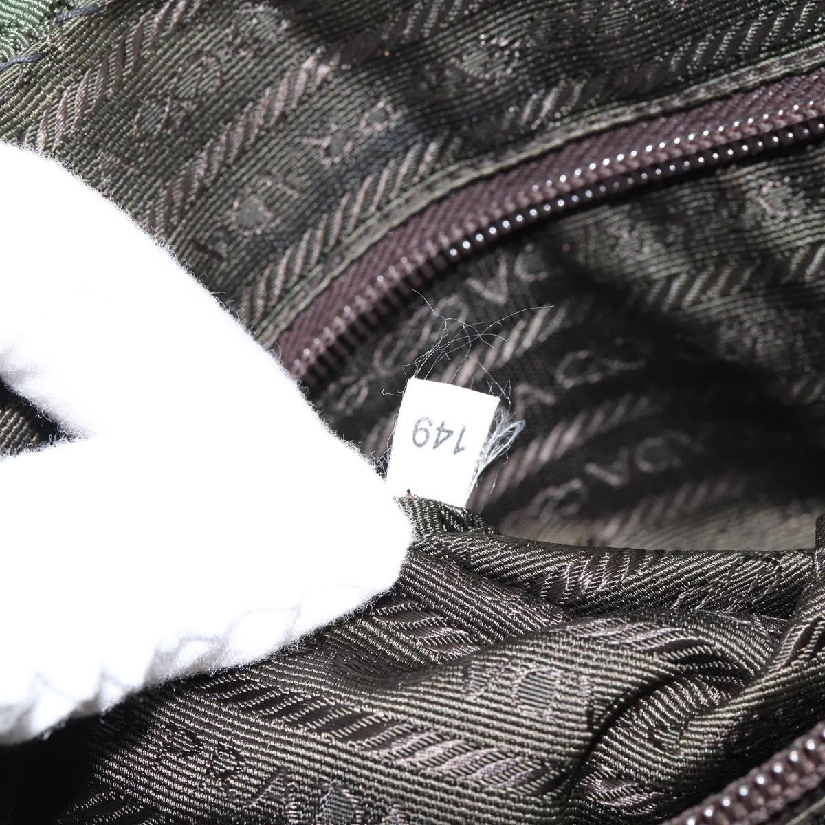 PRADA Hand Bag Nylon Khaki Silver Auth 151267