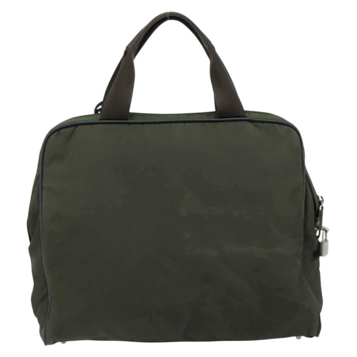PRADA Hand Bag Nylon Khaki Silver Auth 151267
