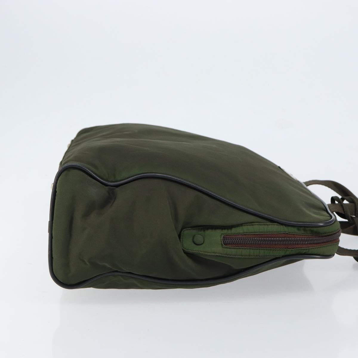 PRADA Hand Bag Nylon Khaki Silver Auth 151267