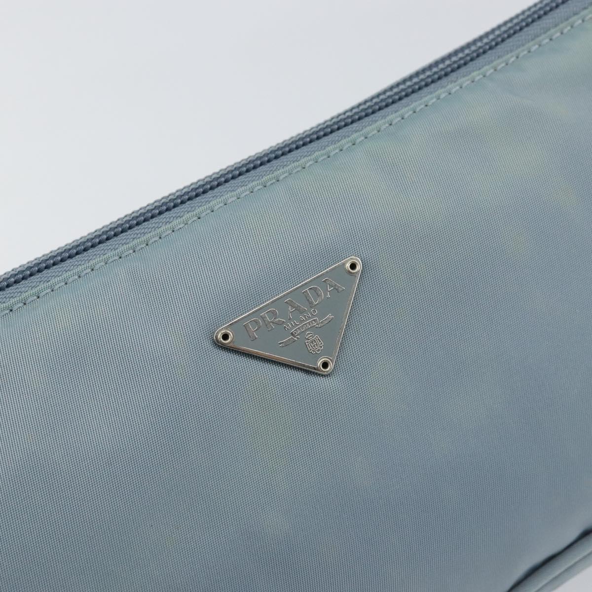 PRADA Accessory Pouch Nylon Light Blue Silver Auth 151268