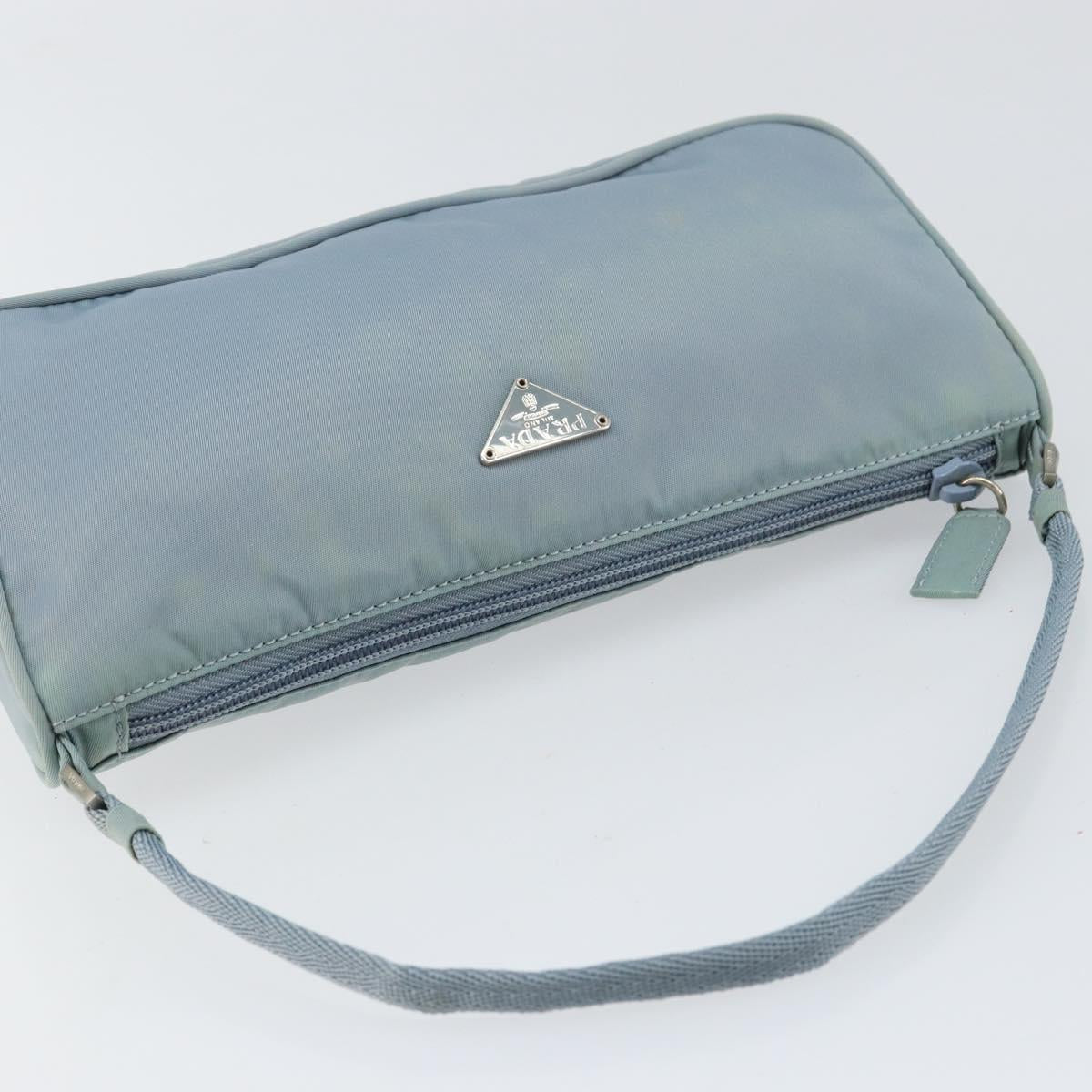 PRADA Accessory Pouch Nylon Light Blue Silver Auth 151268