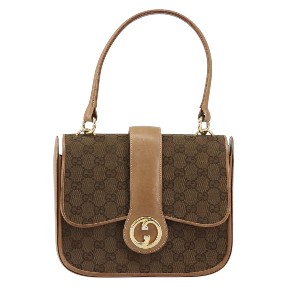 GUCCI GG Canvas Hand Bag Brown gold Auth 151270