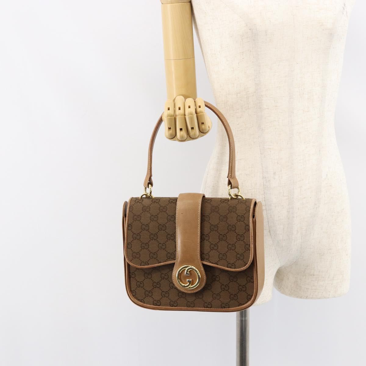 GUCCI GG Canvas Hand Bag Brown gold Auth 151270