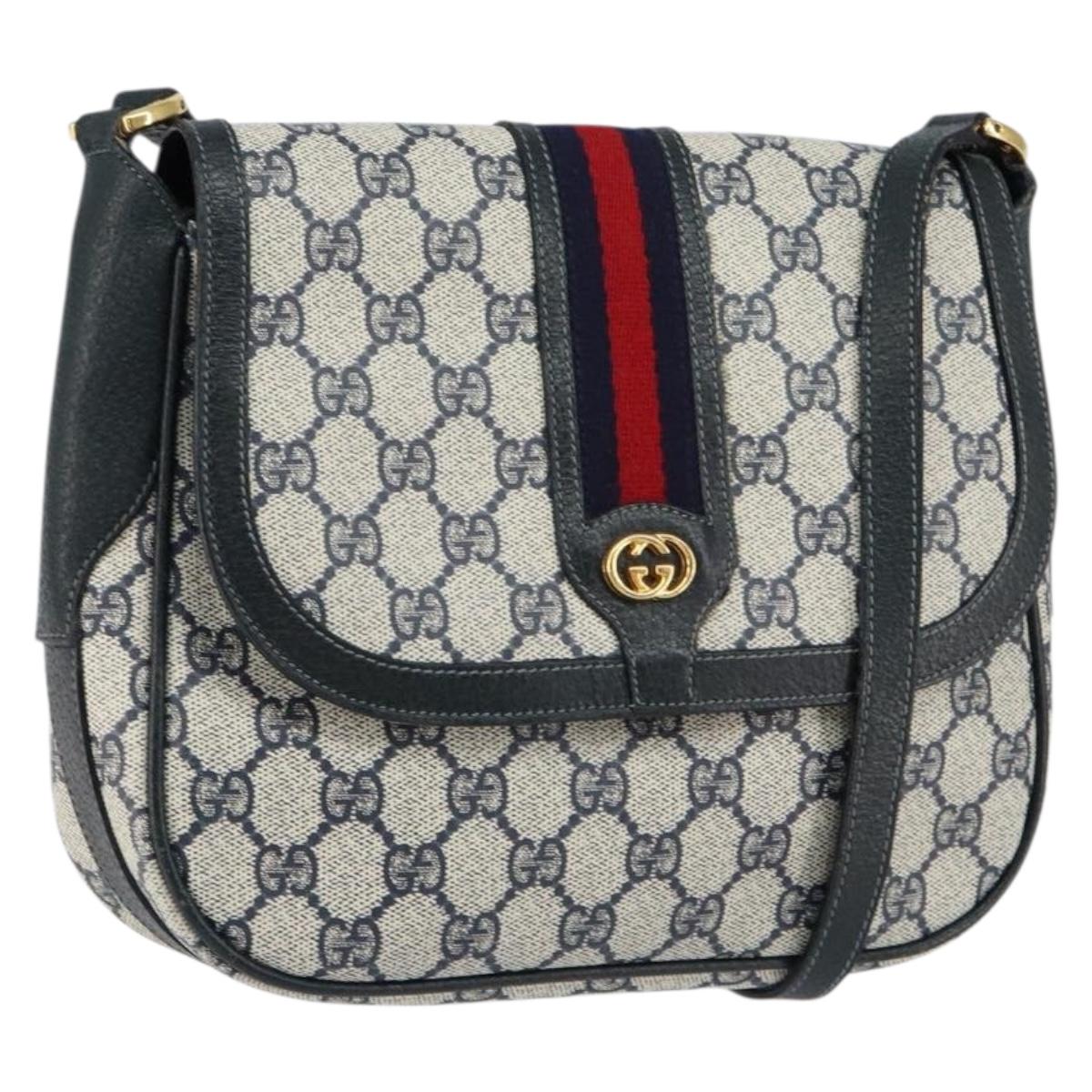 GUCCI GG Supreme Sherry Line Shoulder Bag Navy Gold 001 115 0914 Auth 151271