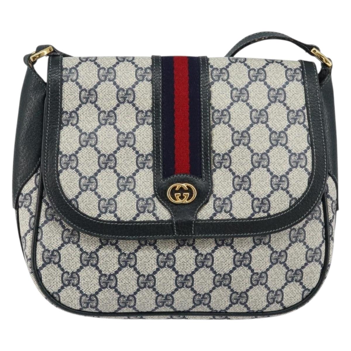 GUCCI GG Supreme Sherry Line Shoulder Bag Navy Gold 001 115 0914 Auth 151271