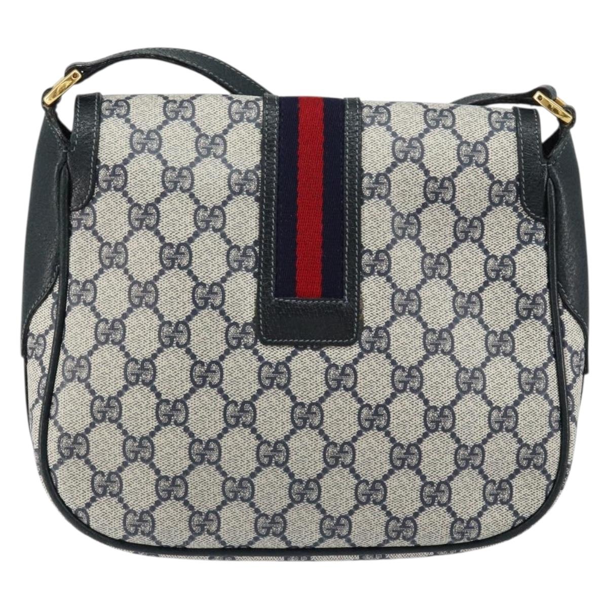 GUCCI GG Supreme Sherry Line Shoulder Bag Navy Gold 001 115 0914 Auth 151271