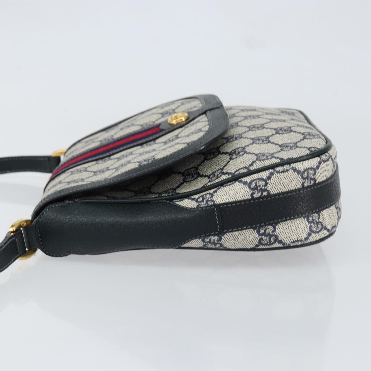 GUCCI GG Supreme Sherry Line Shoulder Bag Navy Gold 001 115 0914 Auth 151271