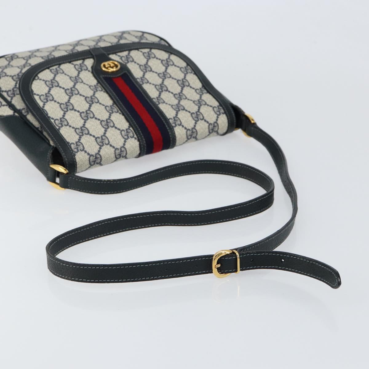 GUCCI GG Supreme Sherry Line Shoulder Bag Navy Gold 001 115 0914 Auth 151271