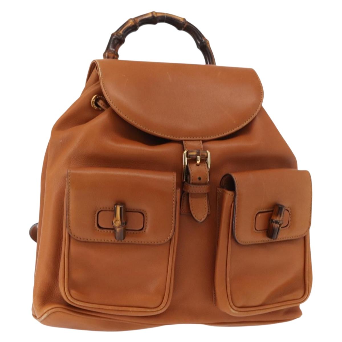 GUCCI Bamboo Backpack Leather Brown Gold 003 2058 0016 Auth 151272