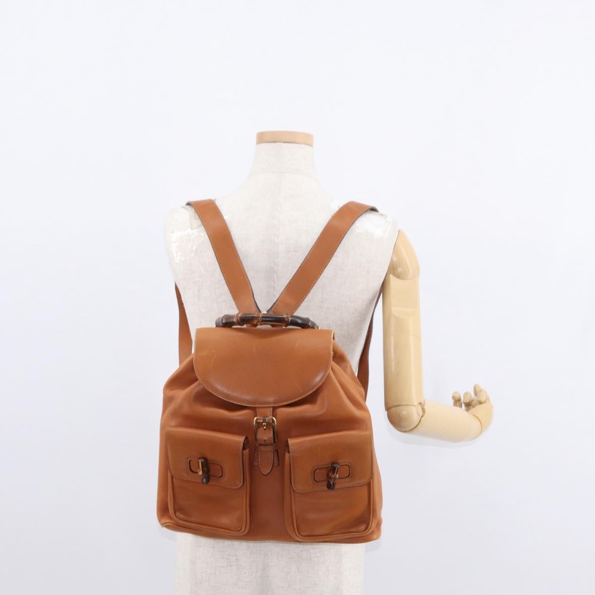 GUCCI Bamboo Backpack Leather Brown Gold 003 2058 0016 Auth 151272