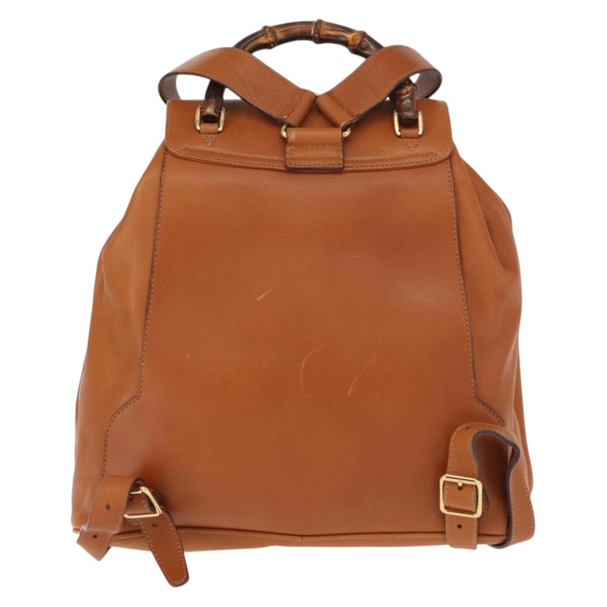 GUCCI Bamboo Backpack Leather Brown Gold 003 2058 0016 Auth 151272