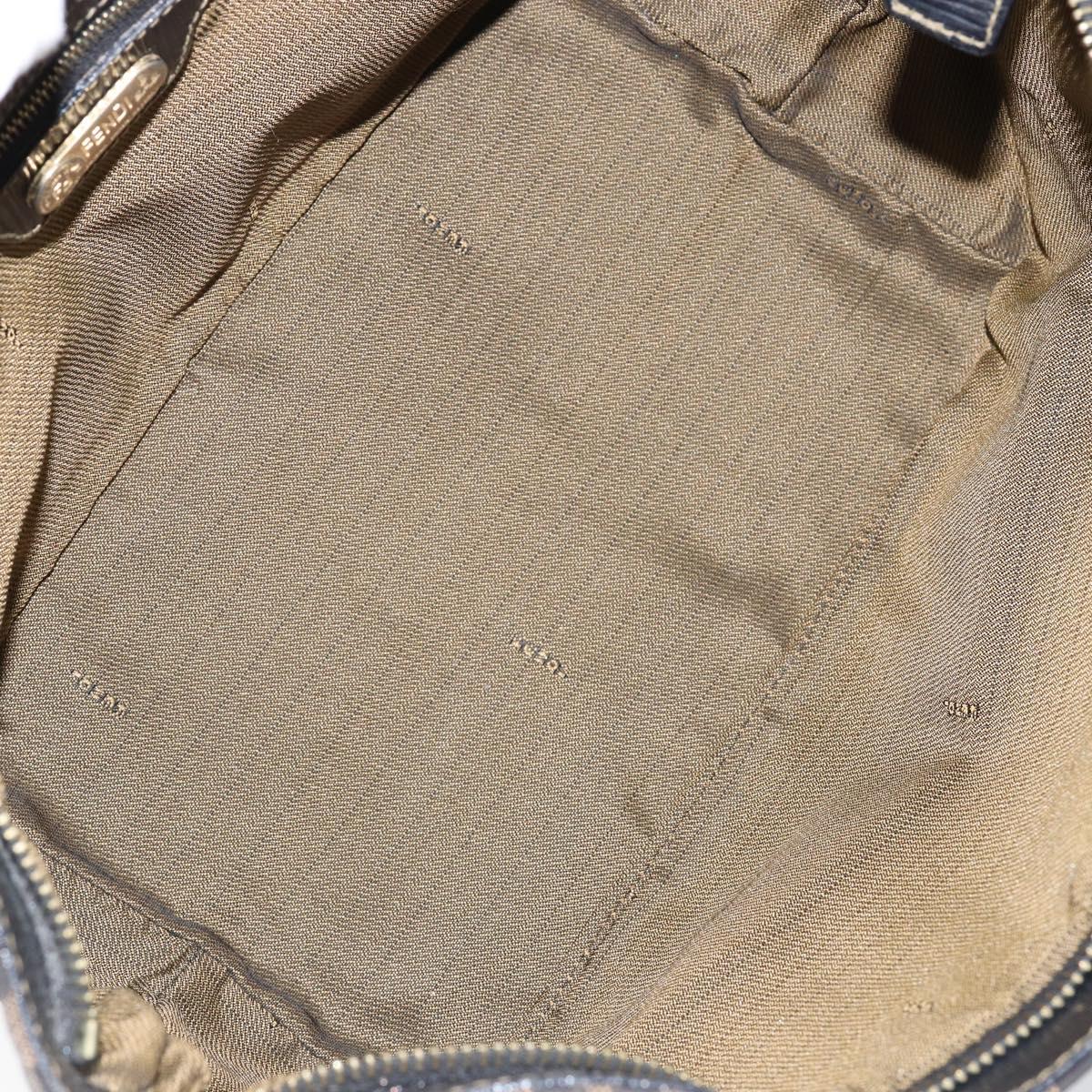 FENDI Zucca Canvas Hand Bag Black Brown gold Auth 151275