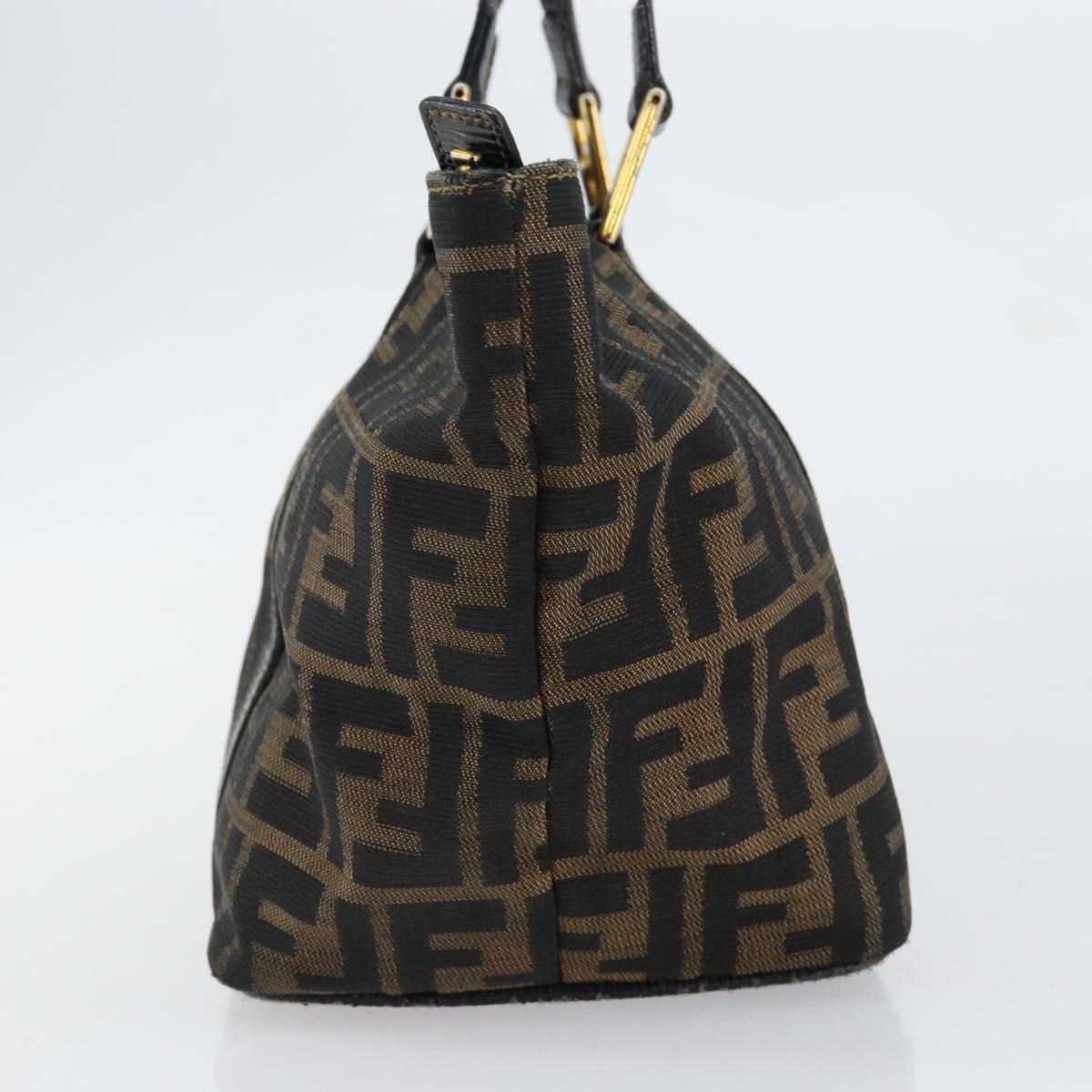 FENDI Zucca Canvas Hand Bag Black Brown gold Auth 151275