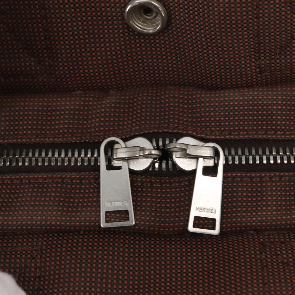 HERMES Her Line PM Tote Bag Canvas Brown Silver Auth 151279