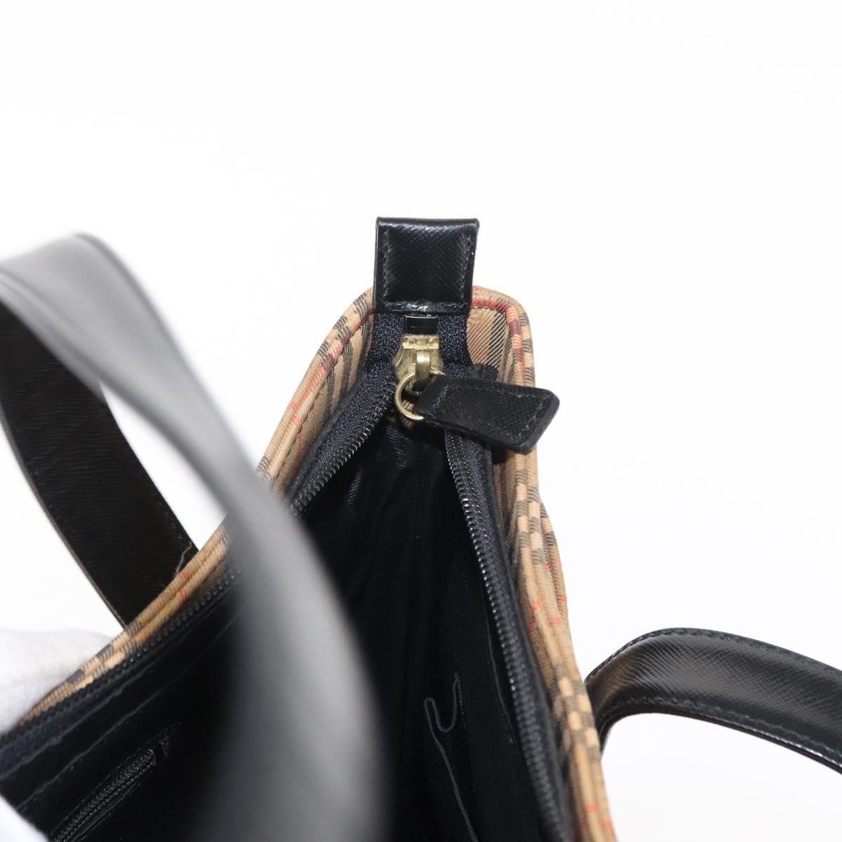 BURBERRY Nova Check Shoulder Bag Canvas Leather Beige Gold Auth 151281