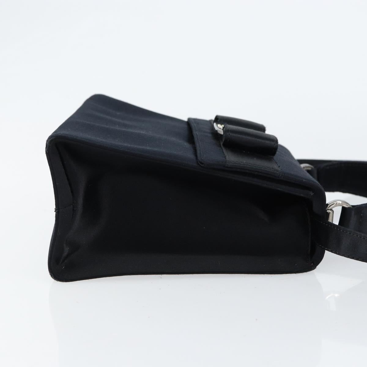 Salvatore Ferragamo Vala Hand Bag Satin 2way Black Silver Auth 151299