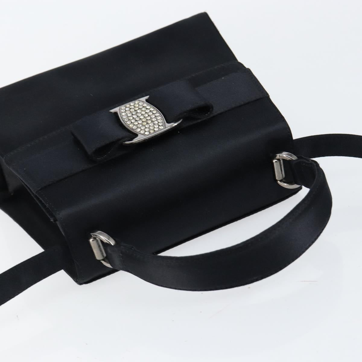 Salvatore Ferragamo Vala Hand Bag Satin 2way Black Silver Auth 151299