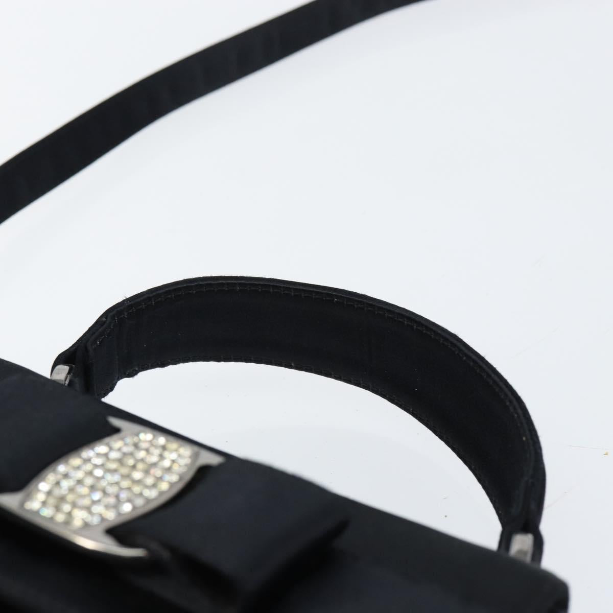 Salvatore Ferragamo Vala Hand Bag Satin 2way Black Silver Auth 151299