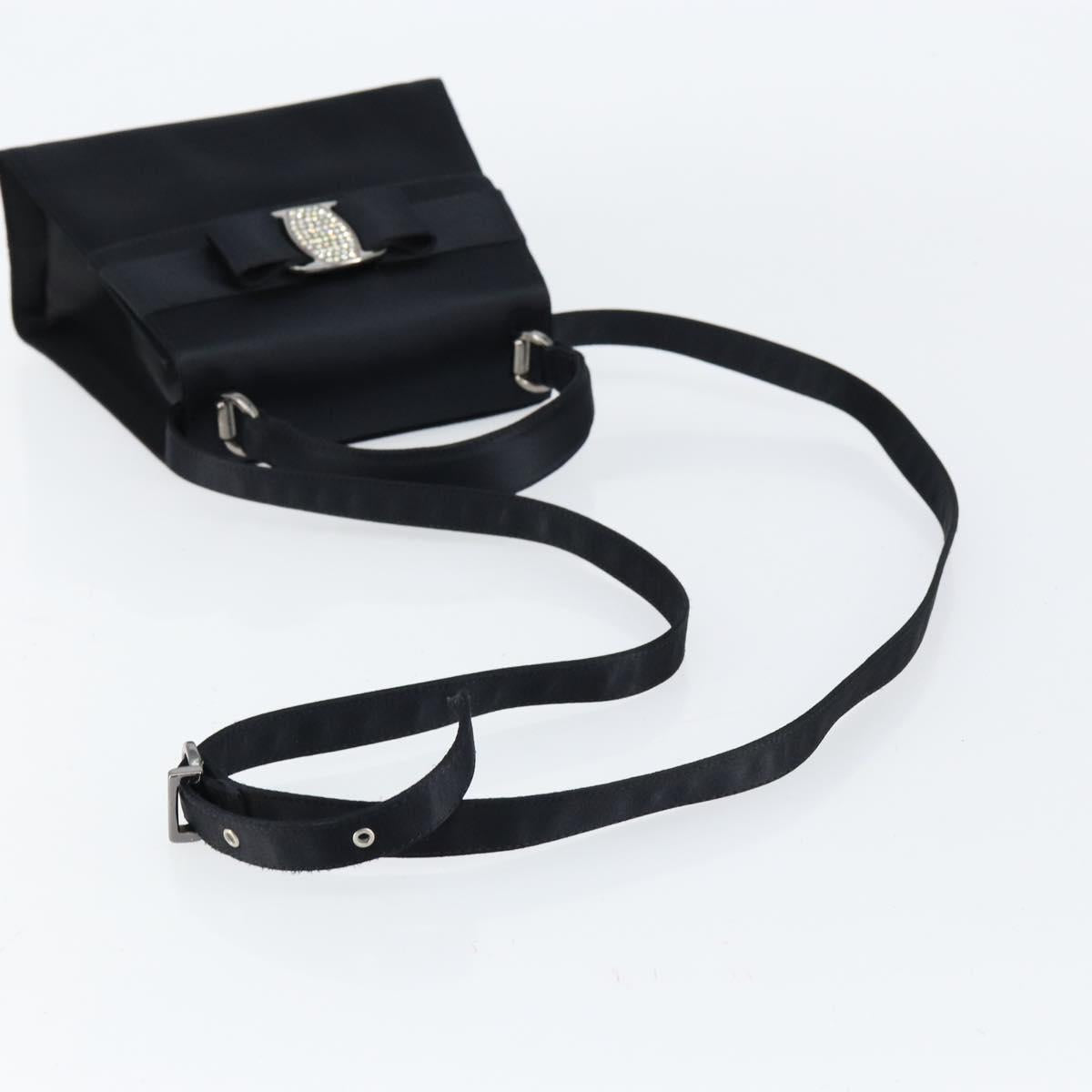 Salvatore Ferragamo Vala Hand Bag Satin 2way Black Silver Auth 151299