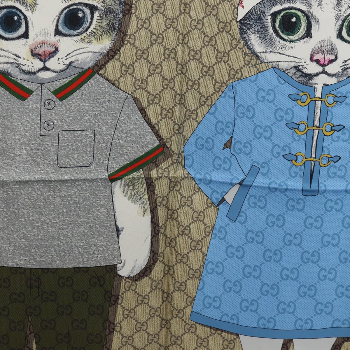 GUCCI x Yuko Higuchi Scarf Silk Beige Auth 151300M