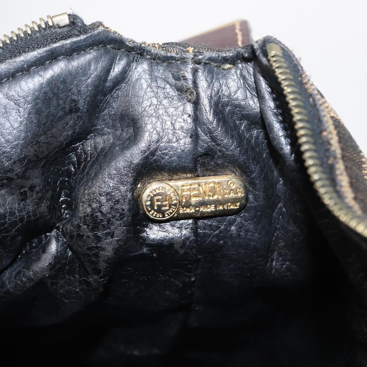 FENDI Zucca Canvas Vanity Pouch Black Brown gold Auth 151302